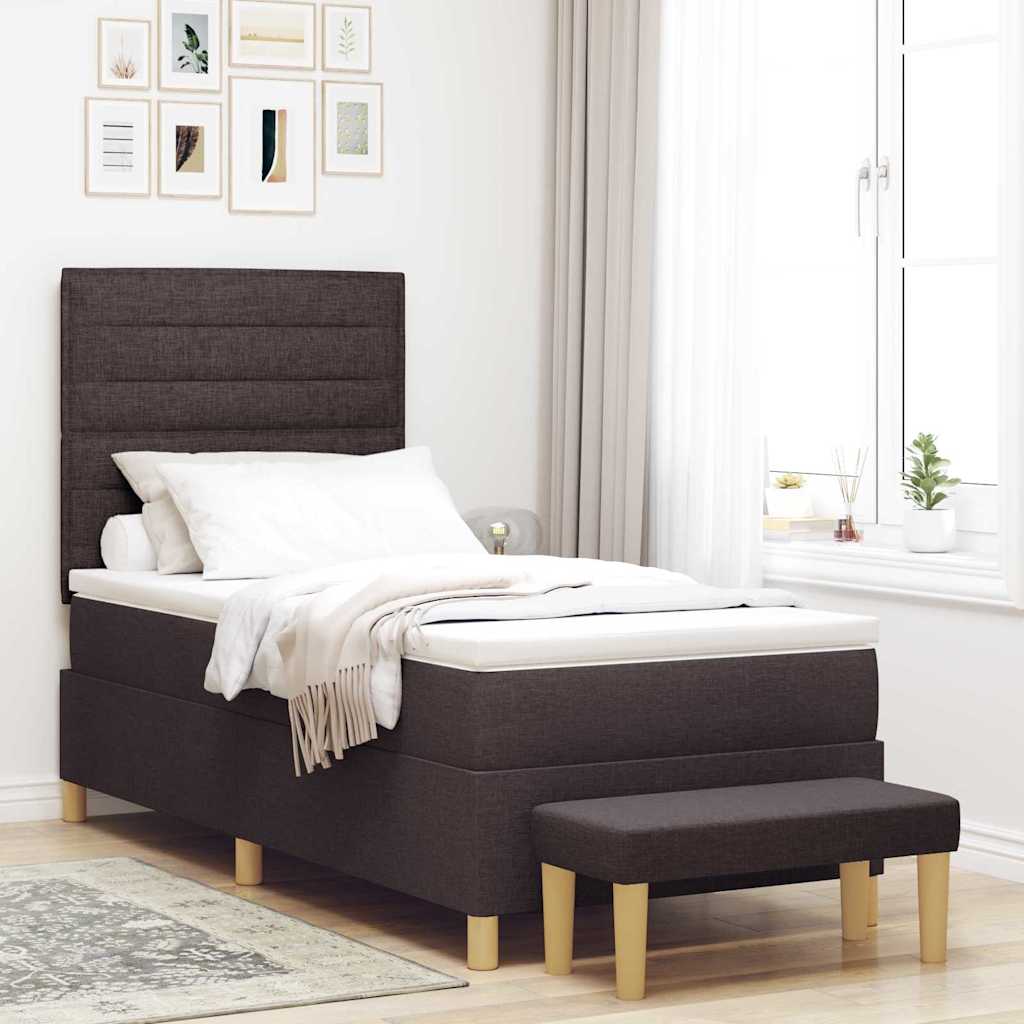 Boxspring bed met hoofdeinde Donkerbruin 200 x 90 cm Stof is nu te koop bij PeponiXL, paradijselijk wonen!