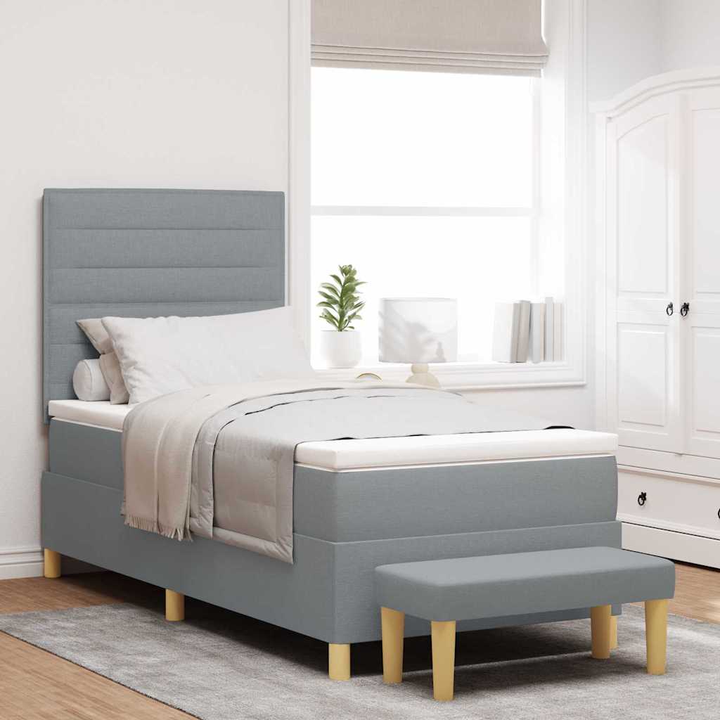Boxspring bed met hoofdeinde Lichtgrijs 200 x 100 cm Stof is nu te koop bij PeponiXL, paradijselijk wonen!