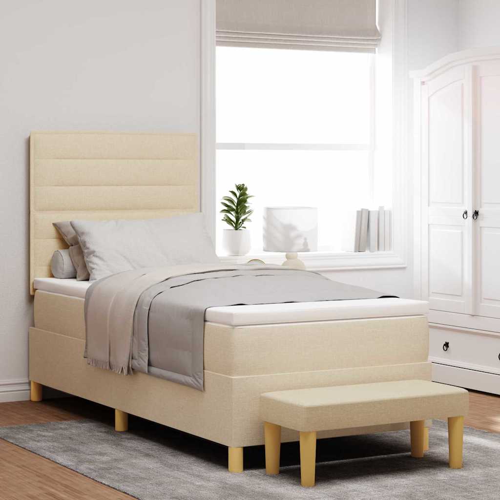 Boxspring bed met kussen met hoofdeinde Crème 200 x 90 cm Stof is nu te koop bij PeponiXL, paradijselijk wonen!