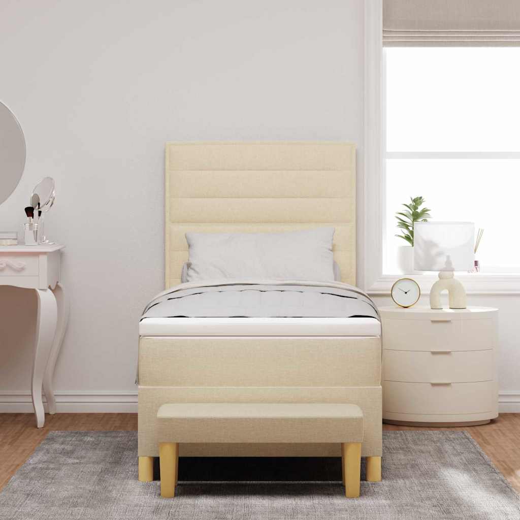 Boxspring bed met kussen met hoofdeinde Crème 200 x 90 cm Stof is nu te koop bij PeponiXL, paradijselijk wonen!