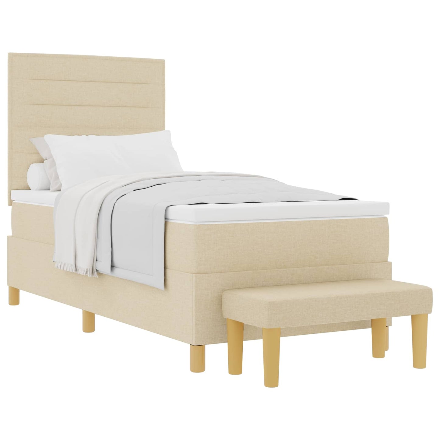 Boxspring bed met kussen met hoofdeinde Crème 200 x 90 cm Stof is nu te koop bij PeponiXL, paradijselijk wonen!