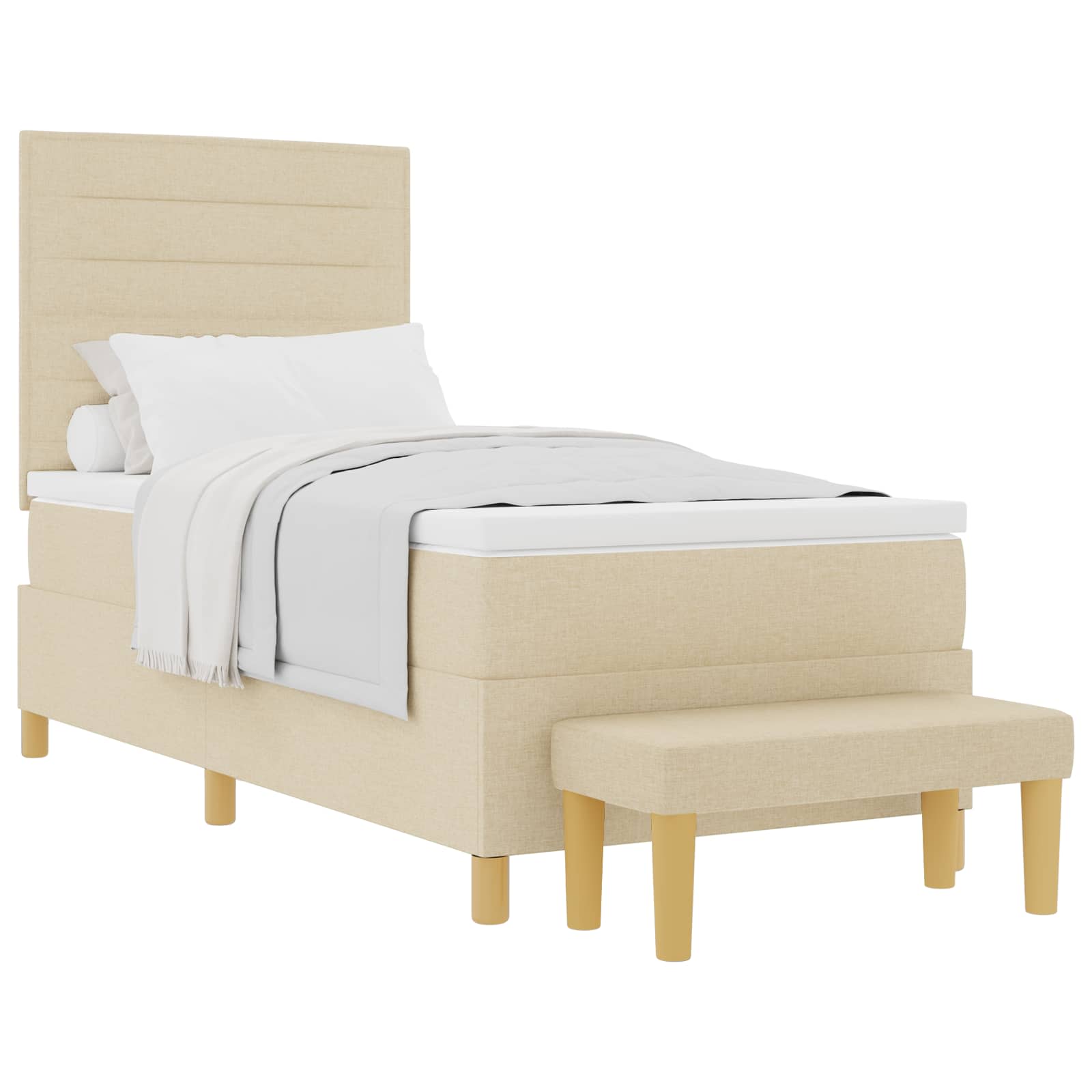 Boxspring bed met kussen met hoofdeinde Crème 200 x 90 cm Stof is nu te koop bij PeponiXL, paradijselijk wonen!