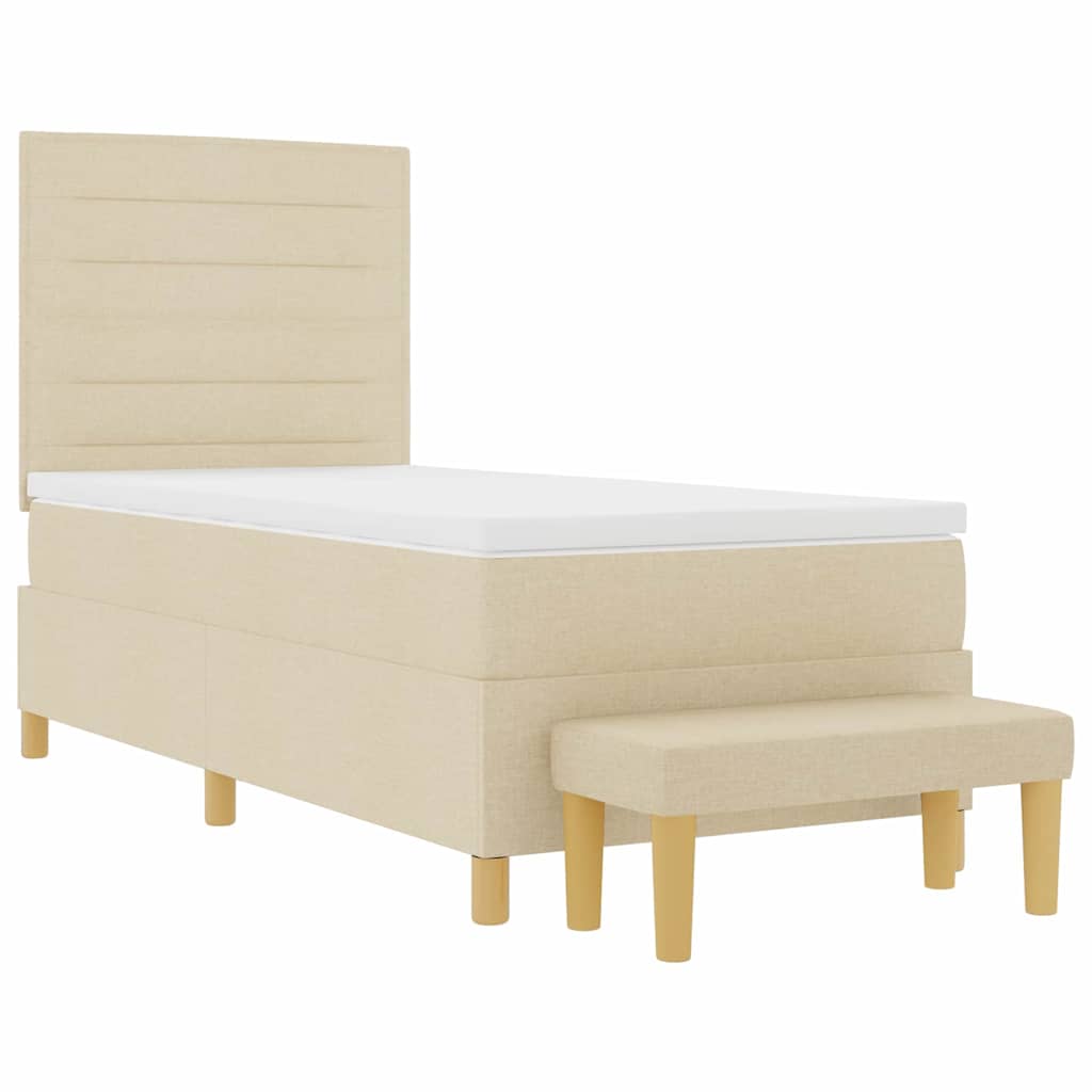 Boxspring bed met kussen met hoofdeinde Crème 200 x 90 cm Stof is nu te koop bij PeponiXL, paradijselijk wonen!