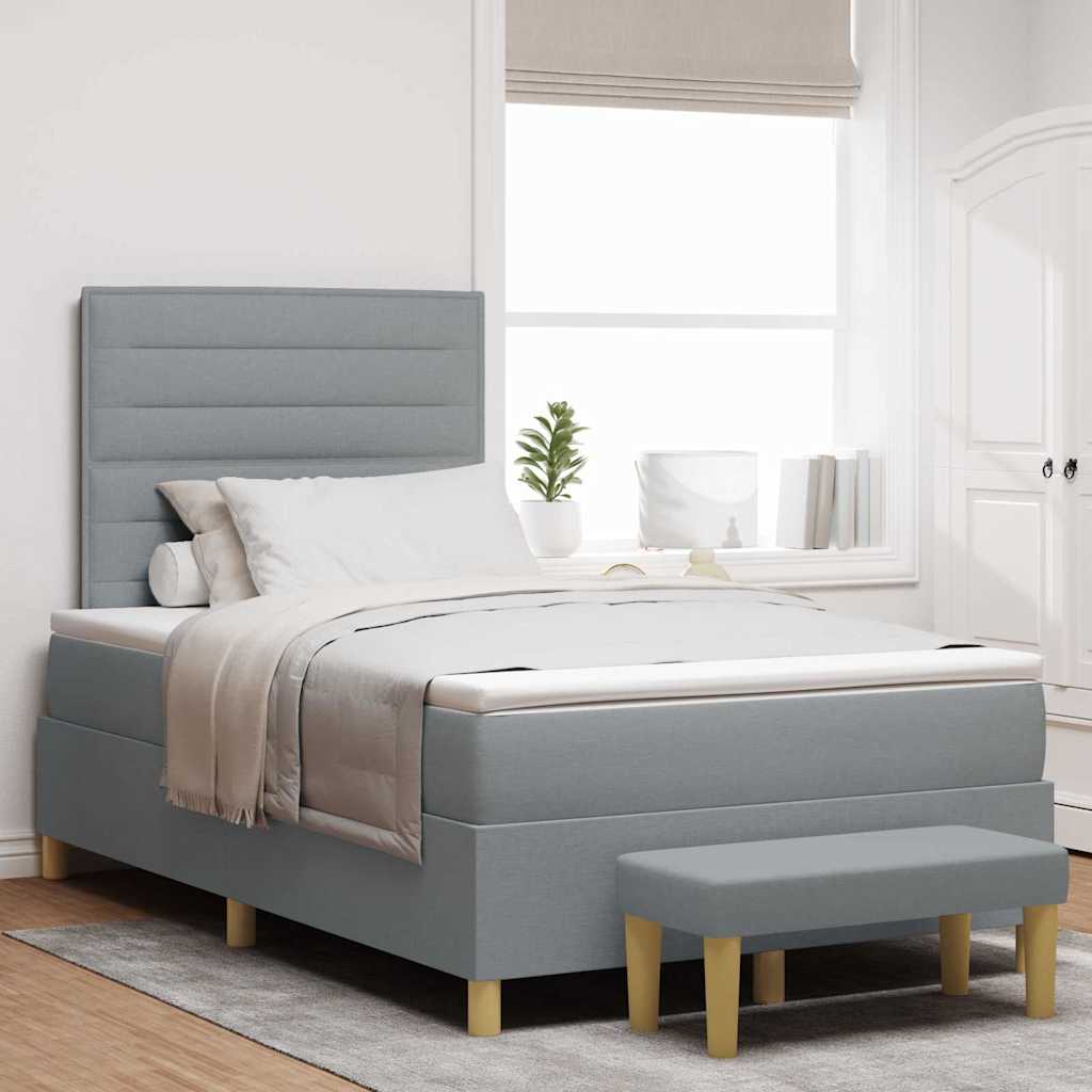 Boxspring bed met hoofdeinde Lichtgrijs 190 x 120 cm Stof is nu te koop bij PeponiXL, paradijselijk wonen!