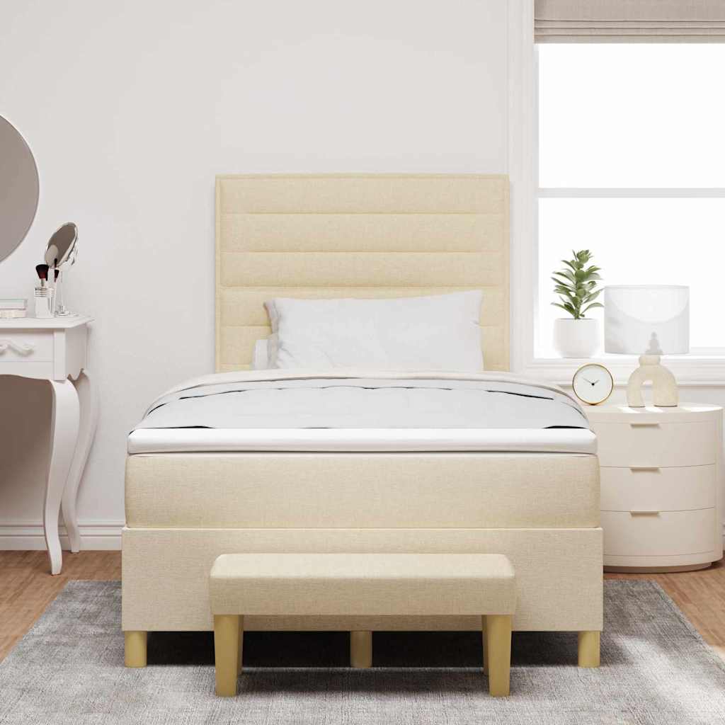 Boxspring bed met kussen met hoofdeinde Crème 190 x 120 cm Stof is nu te koop bij PeponiXL, paradijselijk wonen!