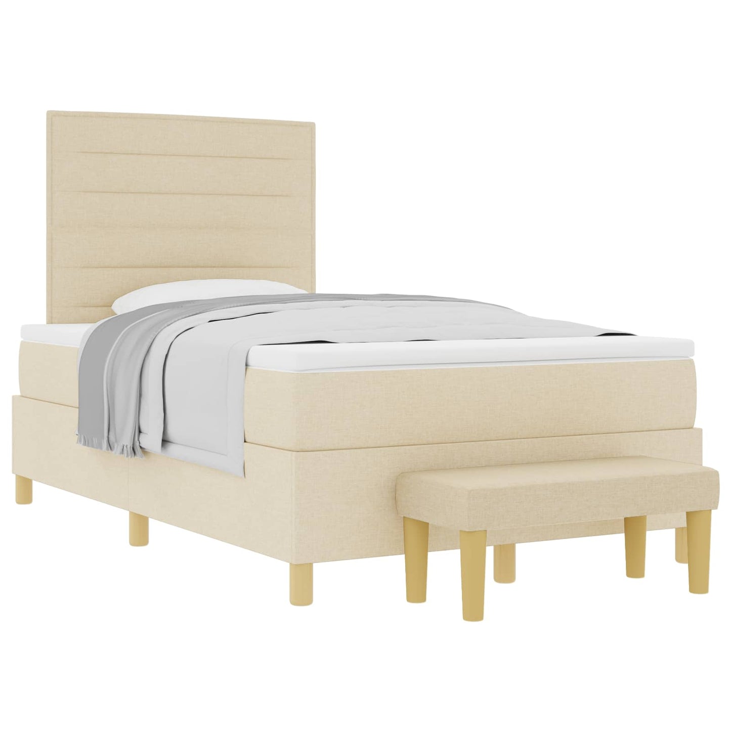 Boxspring bed met kussen met hoofdeinde Crème 190 x 120 cm Stof is nu te koop bij PeponiXL, paradijselijk wonen!