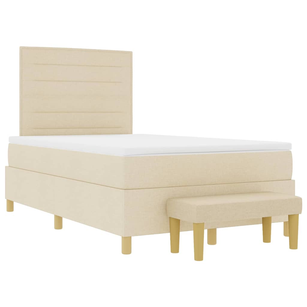 Boxspring bed met kussen met hoofdeinde Crème 190 x 120 cm Stof is nu te koop bij PeponiXL, paradijselijk wonen!