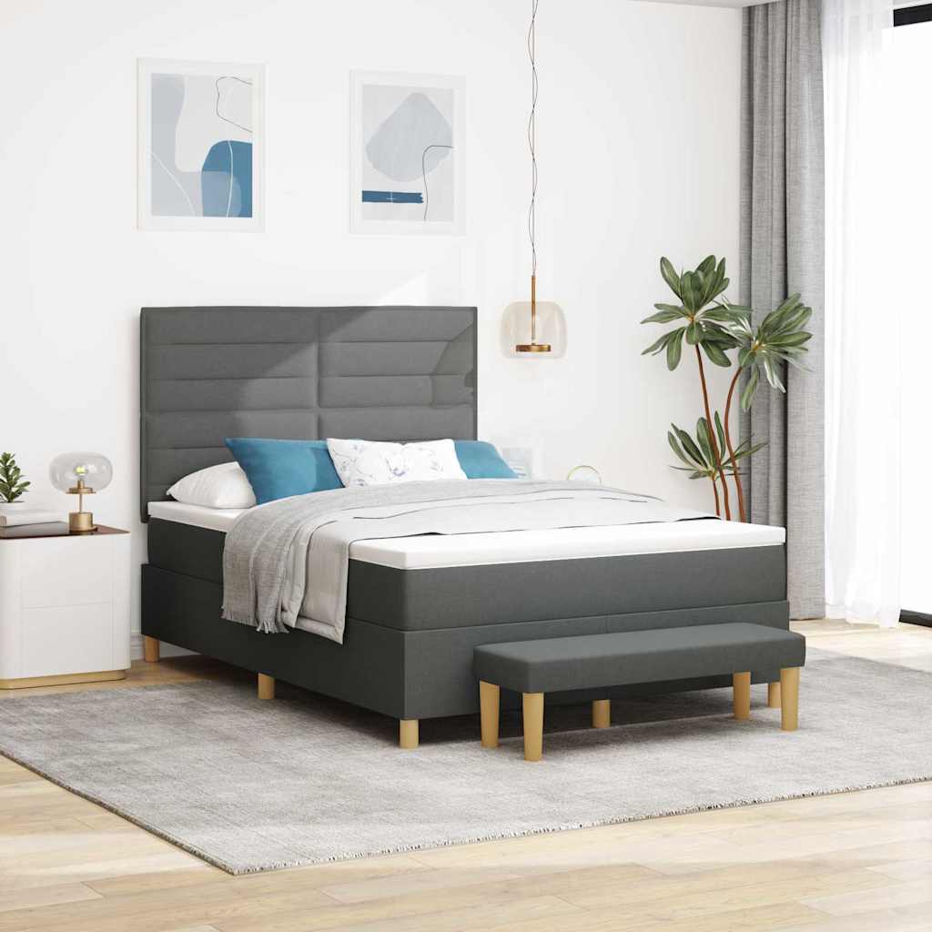 Boxspring bed met hoofdeinde Donkergrijs 190 x 140 cm Stof is nu te koop bij PeponiXL, paradijselijk wonen!