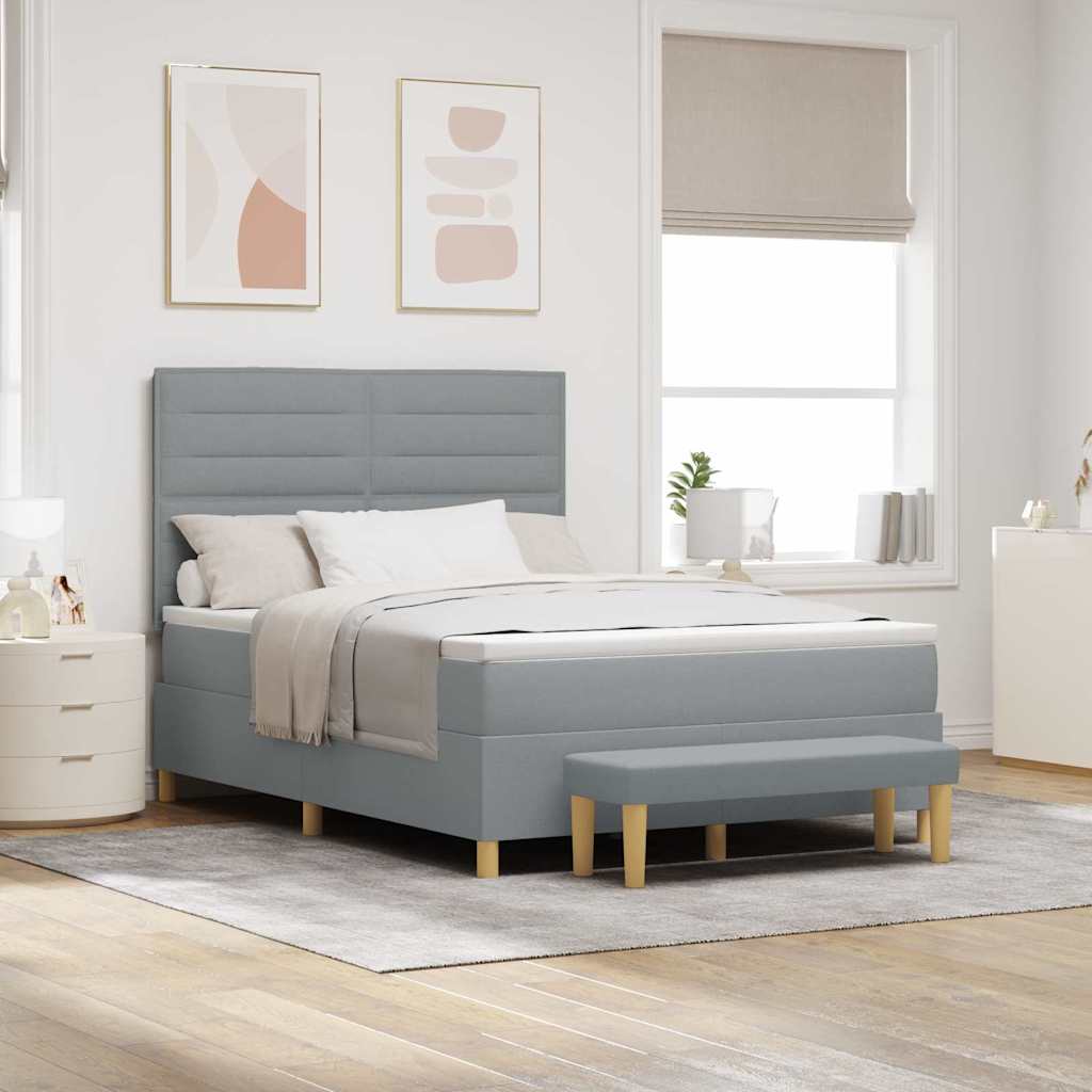 Boxspring bed met kussen Lichtgrijs 200 x 140 cm Stof is nu te koop bij PeponiXL, paradijselijk wonen!