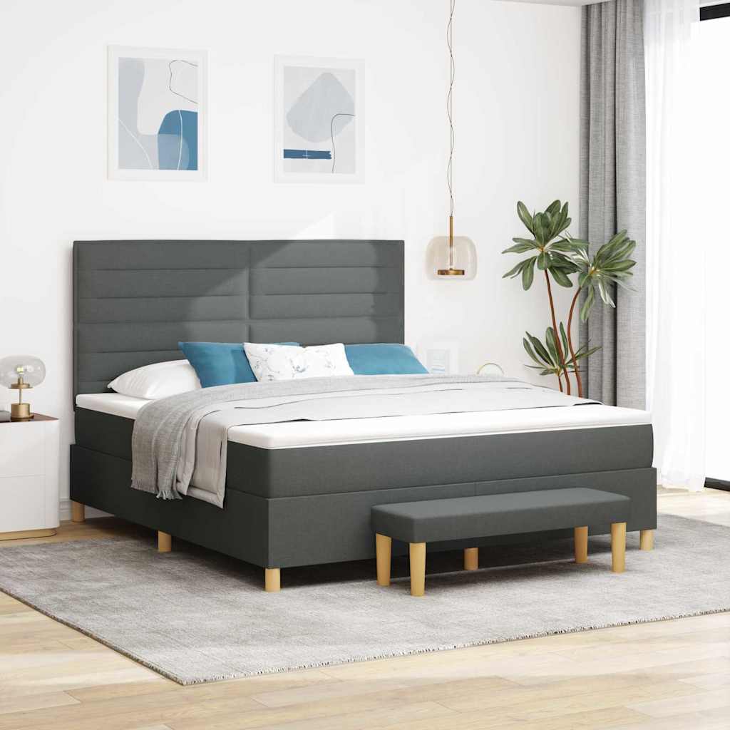 Boxspring bed met hoofdeinde Donkergrijs 200 x 180 cm Stof is nu te koop bij PeponiXL, paradijselijk wonen!