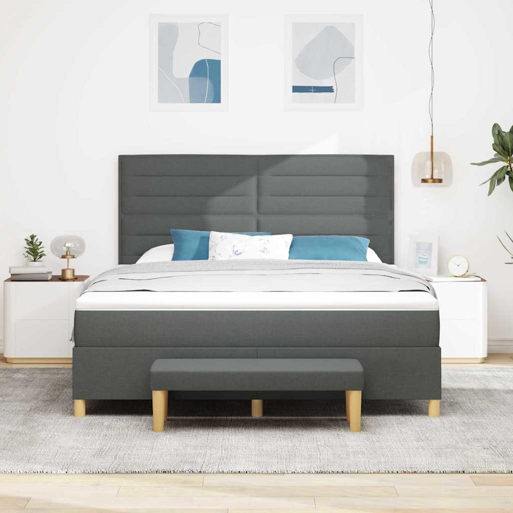 Boxspring bed met hoofdeinde Donkergrijs 200 x 180 cm Stof is nu te koop bij PeponiXL, paradijselijk wonen!