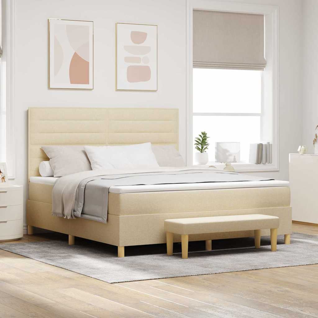 Boxspring bed met hoofdeinde Crème 200 x 180 cm Stof is nu te koop bij PeponiXL, paradijselijk wonen!