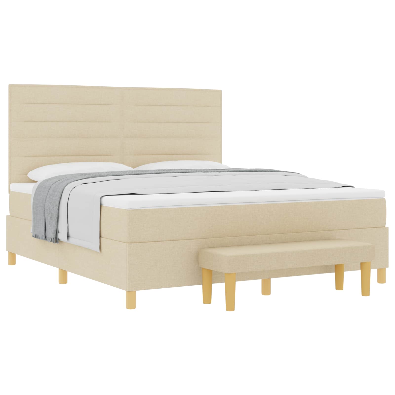 Boxspring bed met hoofdeinde Crème 200 x 180 cm Stof is nu te koop bij PeponiXL, paradijselijk wonen!