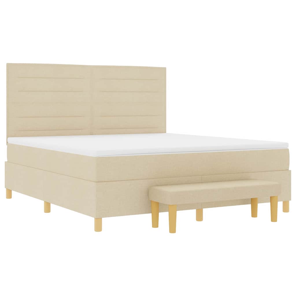 Boxspring bed met hoofdeinde Crème 200 x 180 cm Stof is nu te koop bij PeponiXL, paradijselijk wonen!
