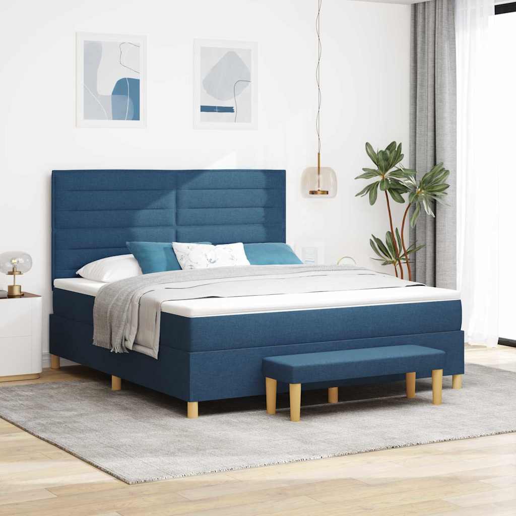 Boxspring bed met hoofdeinde Blauw 200 x 180 cm Stof is nu te koop bij PeponiXL, paradijselijk wonen!