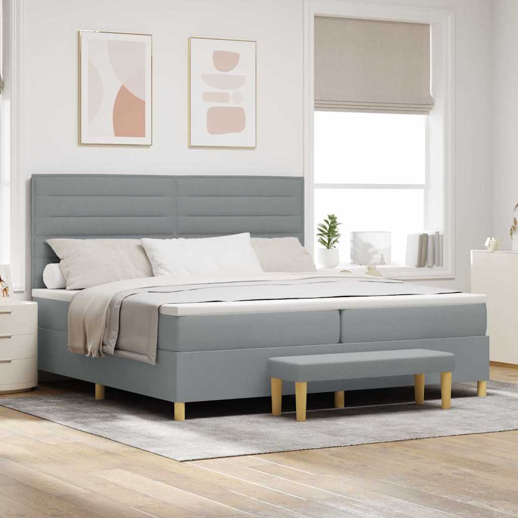 Boxspring bed met matras Lichtgrijs 200 x 200 cm Stof is nu te koop bij PeponiXL, paradijselijk wonen!