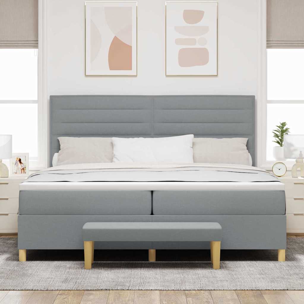 Boxspring bed met matras Lichtgrijs 200 x 200 cm Stof is nu te koop bij PeponiXL, paradijselijk wonen!