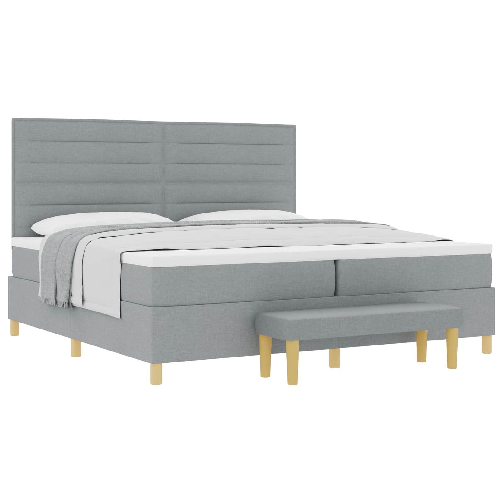 Boxspring bed met matras Lichtgrijs 200 x 200 cm Stof is nu te koop bij PeponiXL, paradijselijk wonen!