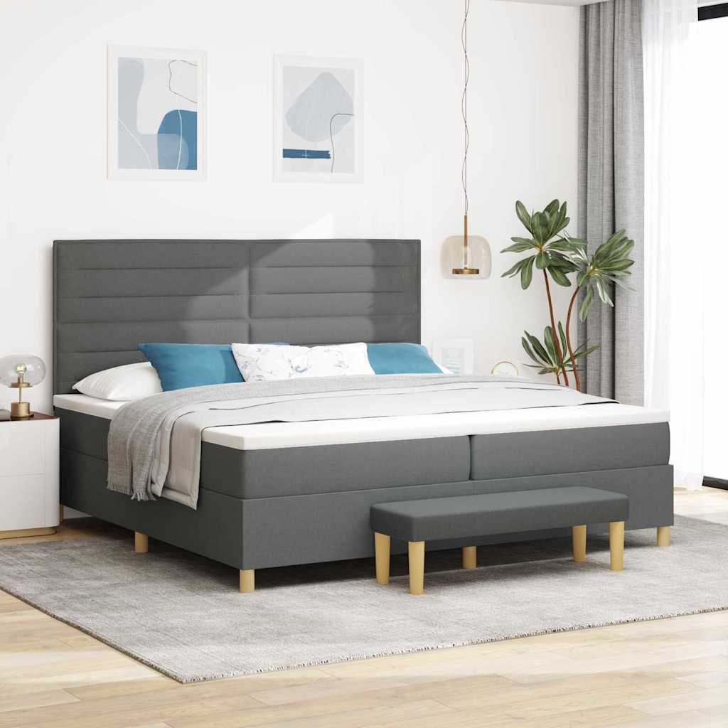 Boxspring bed met matras Donkergrijs 200 x 200 cm Stof is nu te koop bij PeponiXL, paradijselijk wonen!