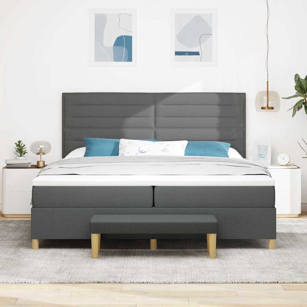 Boxspring bed met matras Donkergrijs 200 x 200 cm Stof is nu te koop bij PeponiXL, paradijselijk wonen!