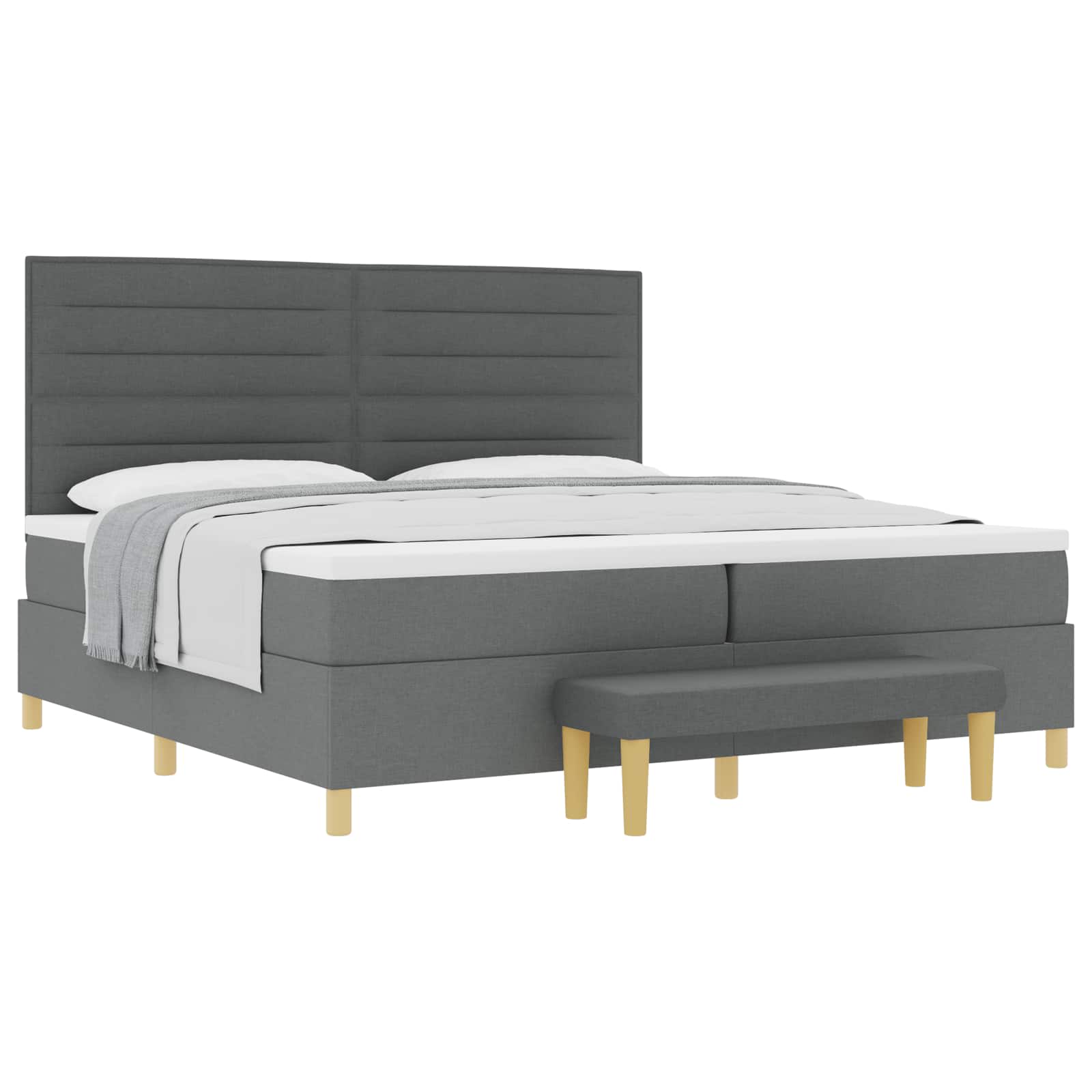 Boxspring bed met matras Donkergrijs 200 x 200 cm Stof is nu te koop bij PeponiXL, paradijselijk wonen!