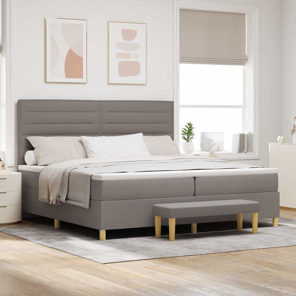 Boxspring bed met matras met hoofdeinde Taupe 200 x 200 cm Stof is nu te koop bij PeponiXL, paradijselijk wonen!