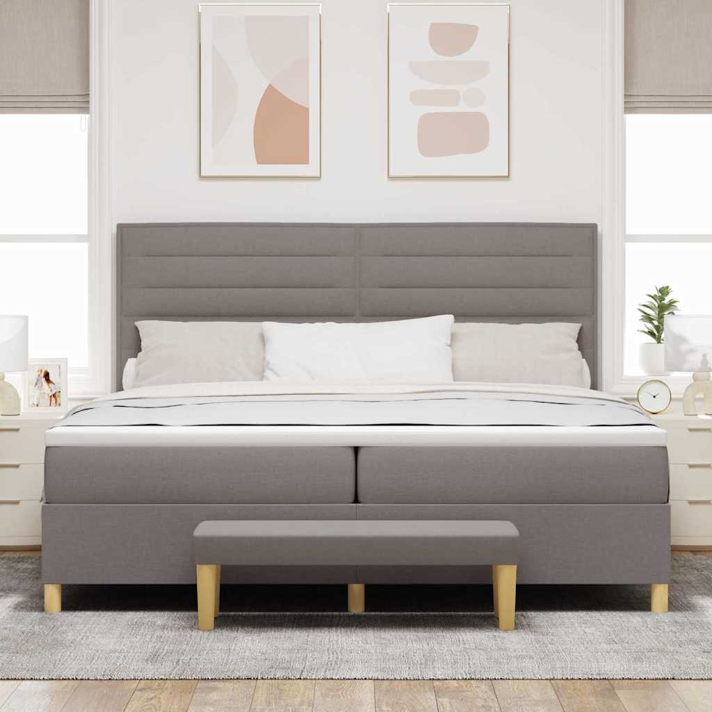 Boxspring bed met matras met hoofdeinde Taupe 200 x 200 cm Stof is nu te koop bij PeponiXL, paradijselijk wonen!