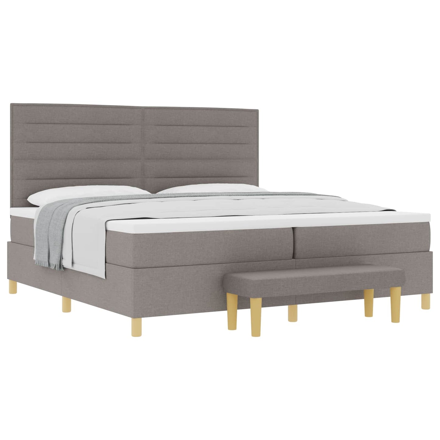 Boxspring bed met matras met hoofdeinde Taupe 200 x 200 cm Stof is nu te koop bij PeponiXL, paradijselijk wonen!