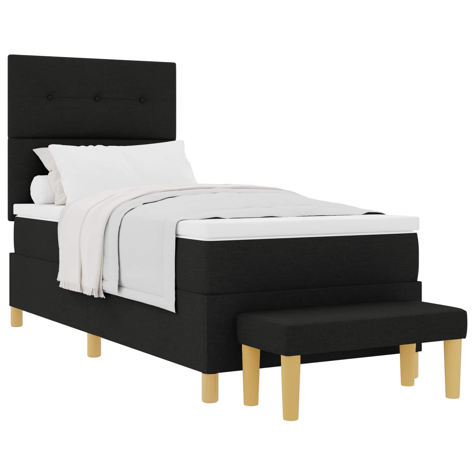 Boxspring bed met hoofdeinde Zwart 190 x 90 cm Stof is nu te koop bij PeponiXL, paradijselijk wonen!