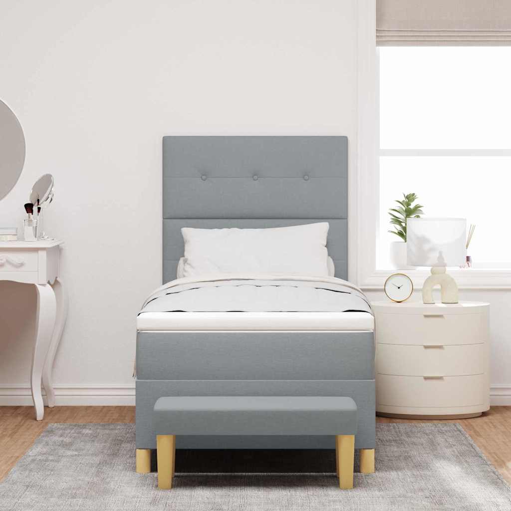Boxspring bed met hoofdeinde Lichtgrijs 200 x 90 cm Stof is nu te koop bij PeponiXL, paradijselijk wonen!