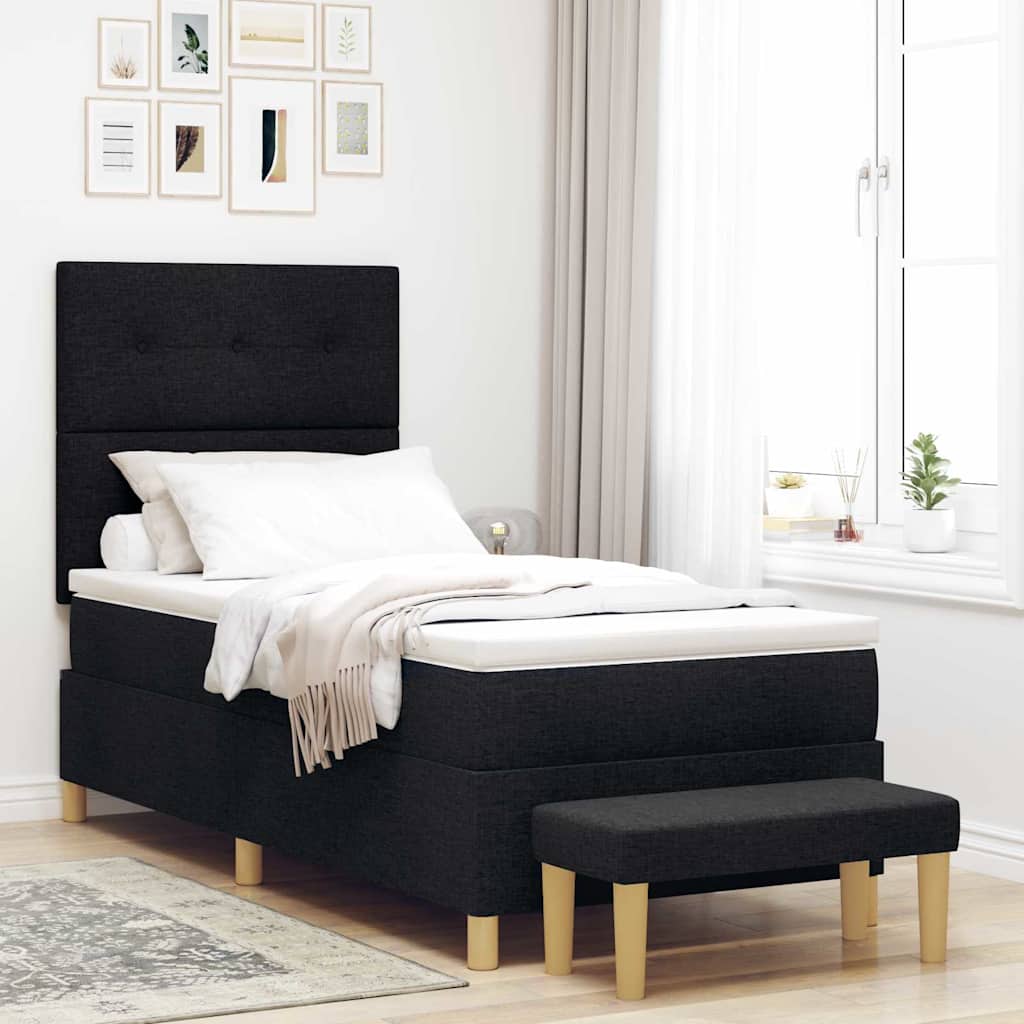 Boxspring bed met hoofdeinde Zwart 200 x 90 cm Stof is nu te koop bij PeponiXL, paradijselijk wonen!
