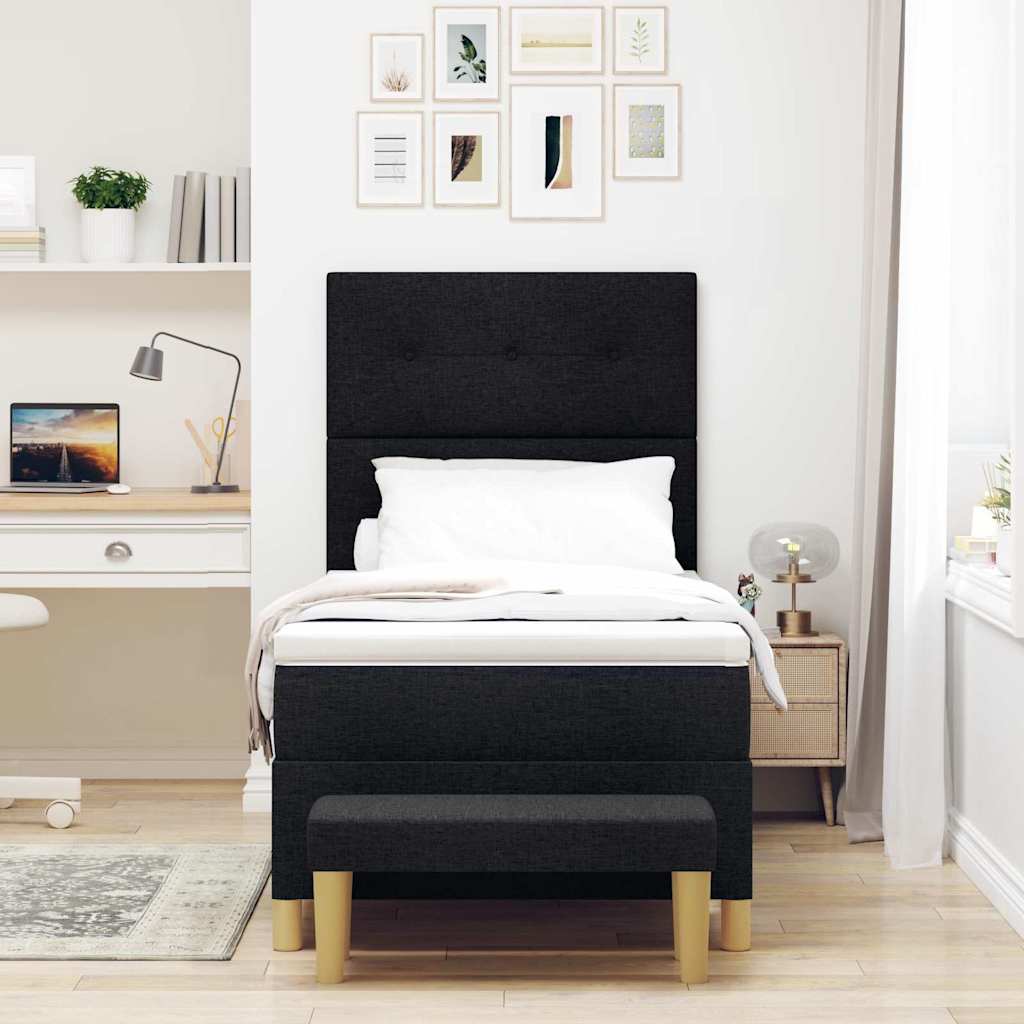 Boxspring bed met hoofdeinde Zwart 200 x 90 cm Stof is nu te koop bij PeponiXL, paradijselijk wonen!