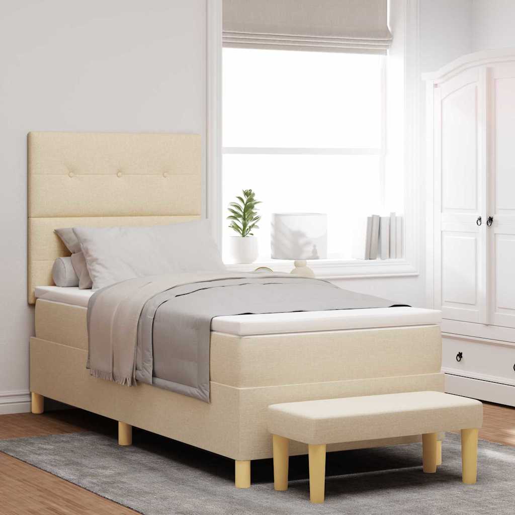 Boxspring bed met hoofdeinde Crème 200 x 100 cm Stof is nu te koop bij PeponiXL, paradijselijk wonen!