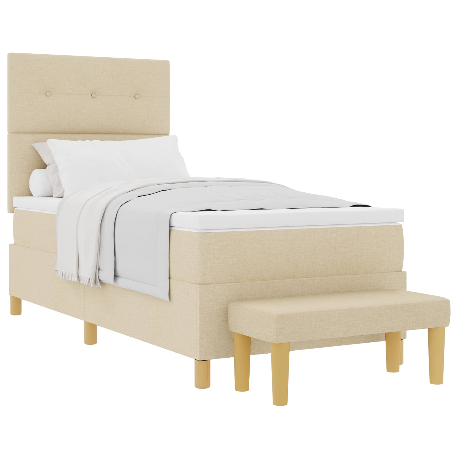 Boxspring bed met hoofdeinde Crème 200 x 100 cm Stof is nu te koop bij PeponiXL, paradijselijk wonen!