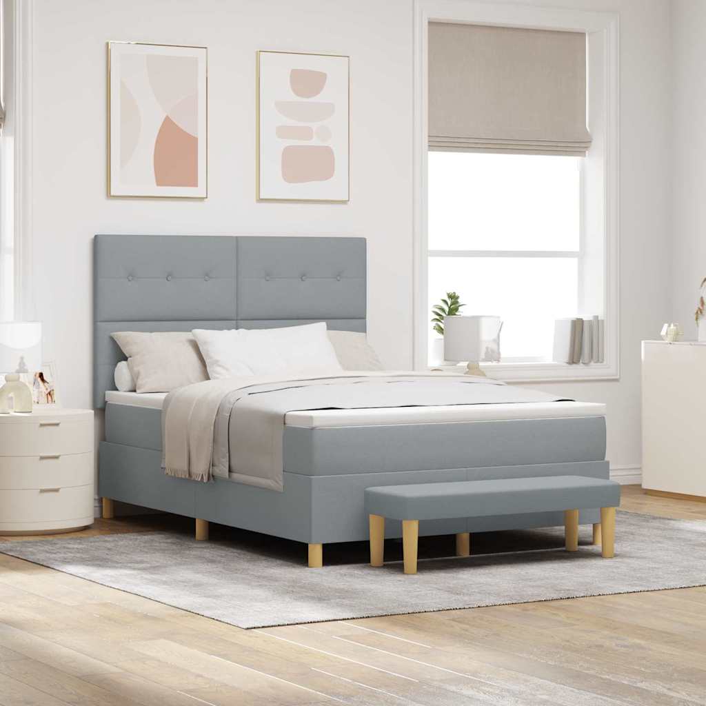Boxspring bed met hoofdeinde Lichtgrijs 190 x 140 cm Stof is nu te koop bij PeponiXL, paradijselijk wonen!