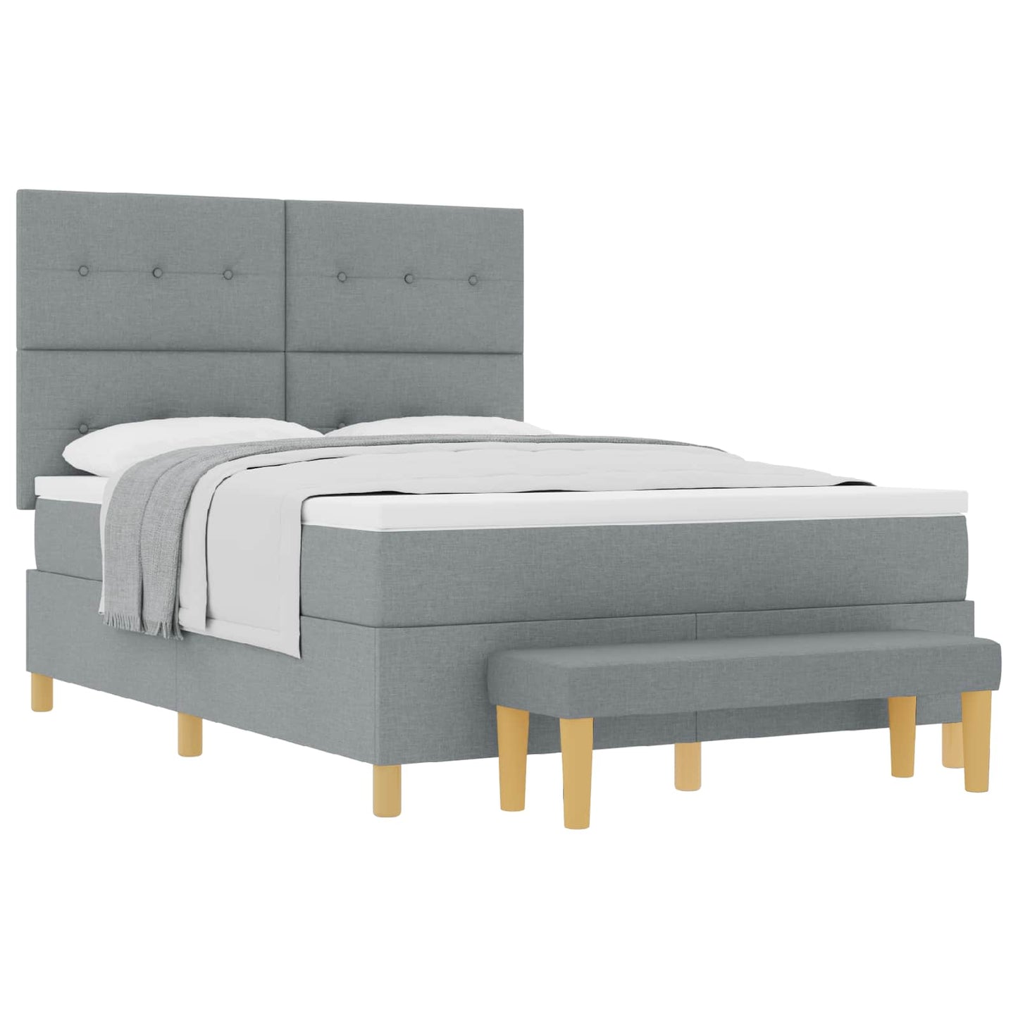 Boxspring bed met hoofdeinde Lichtgrijs 190 x 140 cm Stof is nu te koop bij PeponiXL, paradijselijk wonen!