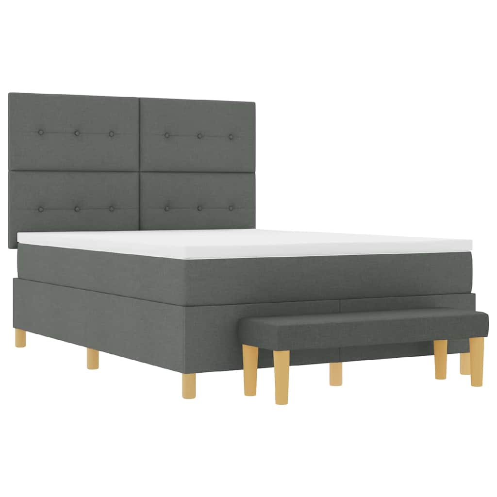 Boxspring bed met hoofdeinde Donkergrijs 190 x 140 cm Stof is nu te koop bij PeponiXL, paradijselijk wonen!