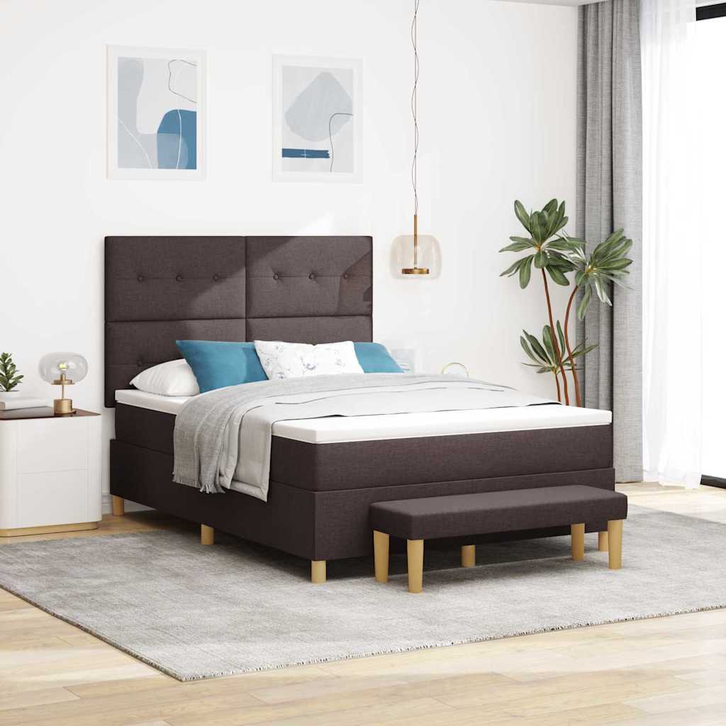 Boxspring bed met hoofdeinde Donkerbruin 190 x 140 cm Stof is nu te koop bij PeponiXL, paradijselijk wonen!
