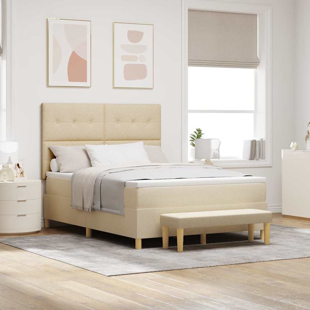 Boxspring bed met hoofdeinde Crème 140 x 190 cm Stof is nu te koop bij PeponiXL, paradijselijk wonen!