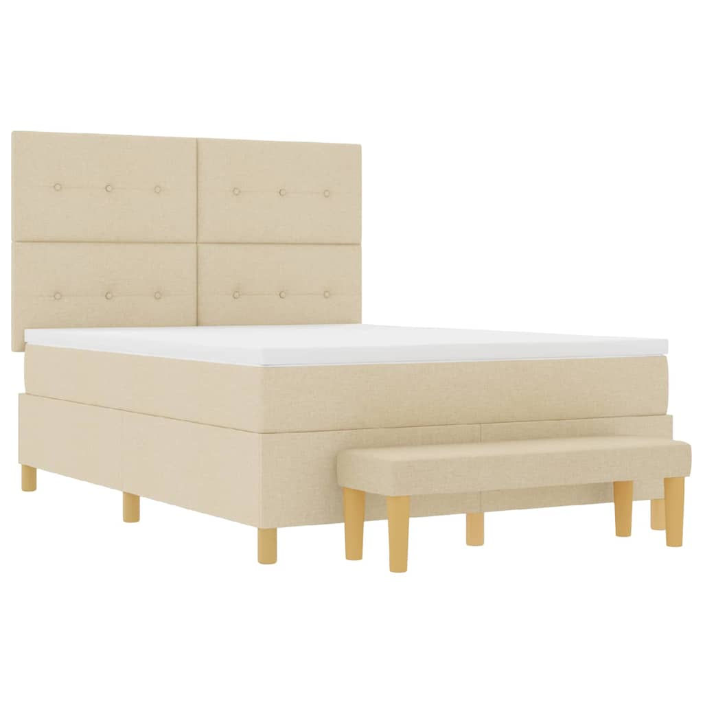 Boxspring bed met hoofdeinde Crème 140 x 190 cm Stof is nu te koop bij PeponiXL, paradijselijk wonen!