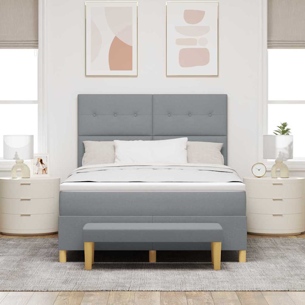 Boxspring bed met hoofdeinde Lichtgrijs 200 x 140 cm Stof is nu te koop bij PeponiXL, paradijselijk wonen!