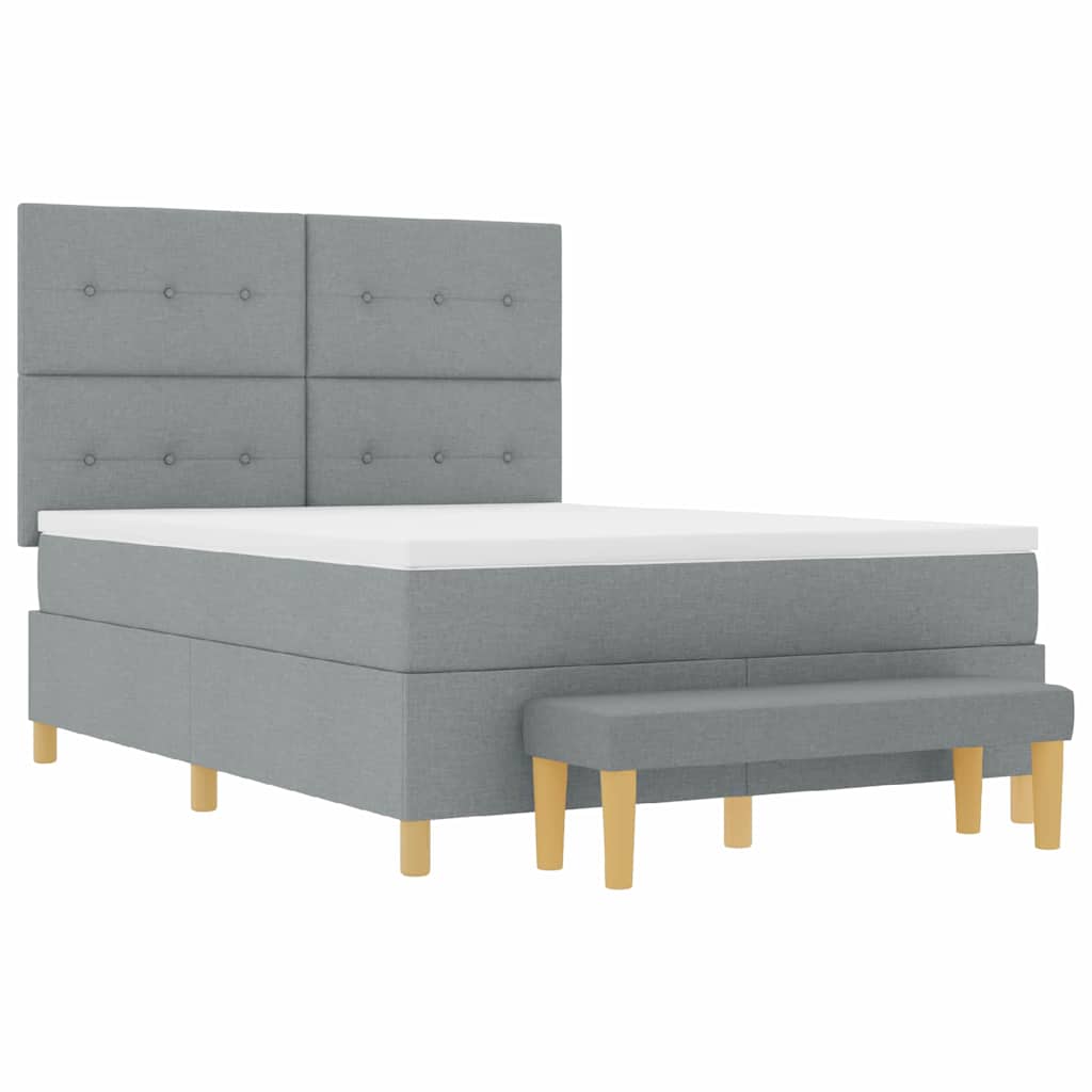 Boxspring bed met hoofdeinde Lichtgrijs 200 x 140 cm Stof is nu te koop bij PeponiXL, paradijselijk wonen!