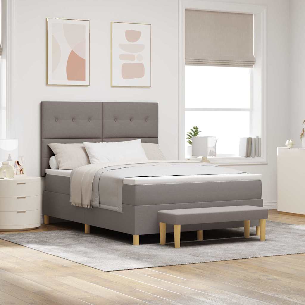 Boxspring bed met matras met hoofdeinde Taupe 140 x 200 cm Stof is nu te koop bij PeponiXL, paradijselijk wonen!