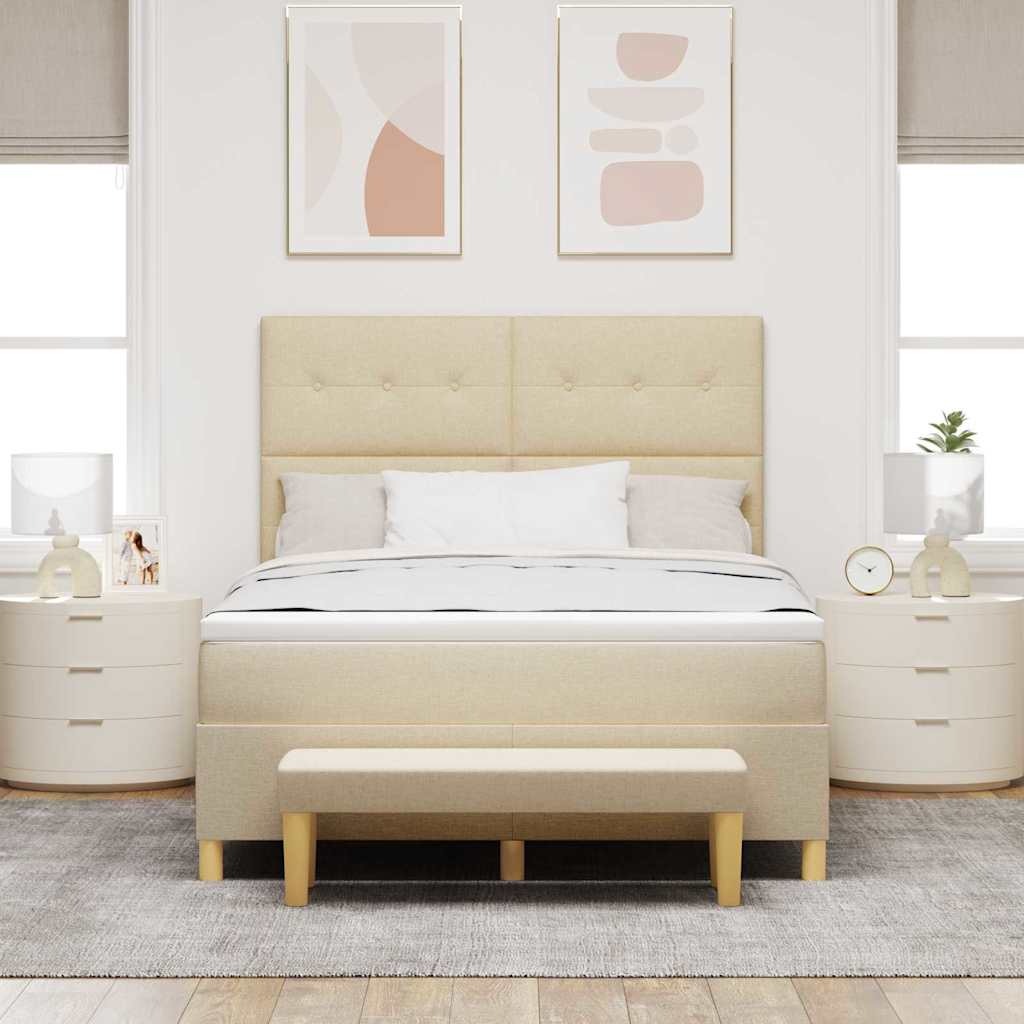 Boxspring bed met kussen met hoofdeinde Crème 200 x 140 cm Stof is nu te koop bij PeponiXL, paradijselijk wonen!