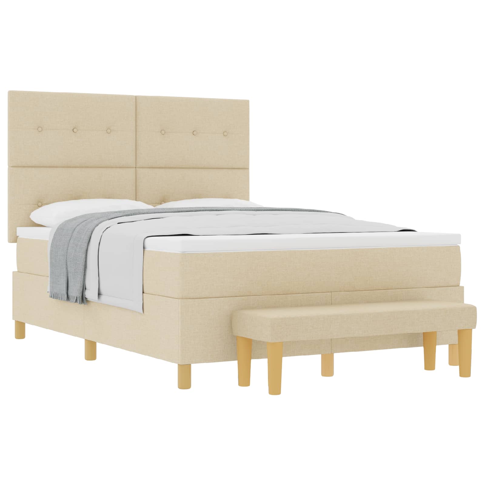 Boxspring bed met kussen met hoofdeinde Crème 200 x 140 cm Stof is nu te koop bij PeponiXL, paradijselijk wonen!
