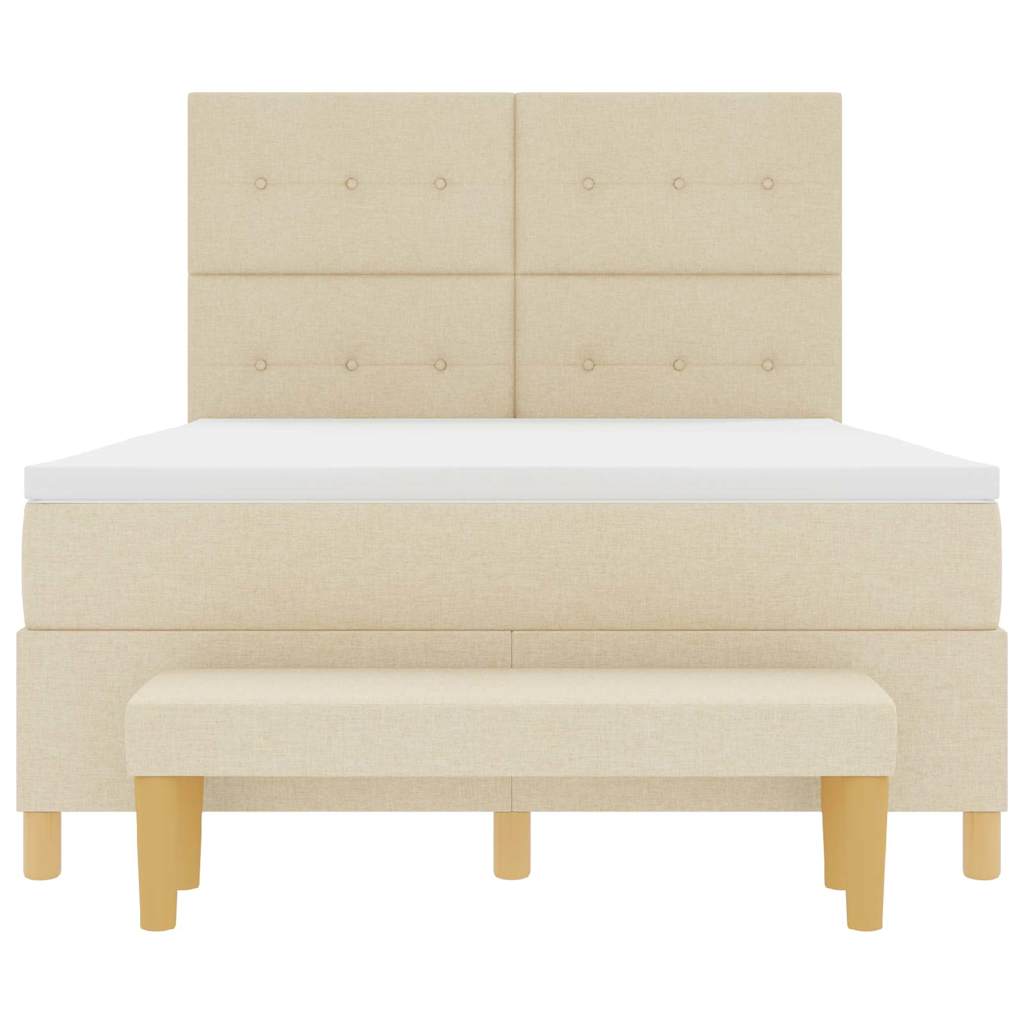 Boxspring bed met kussen met hoofdeinde Crème 200 x 140 cm Stof is nu te koop bij PeponiXL, paradijselijk wonen!
