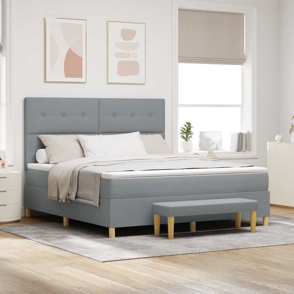 Boxspring bed met hoofdeinde Lichtgrijs 200 x 180 cm Stof is nu te koop bij PeponiXL, paradijselijk wonen!