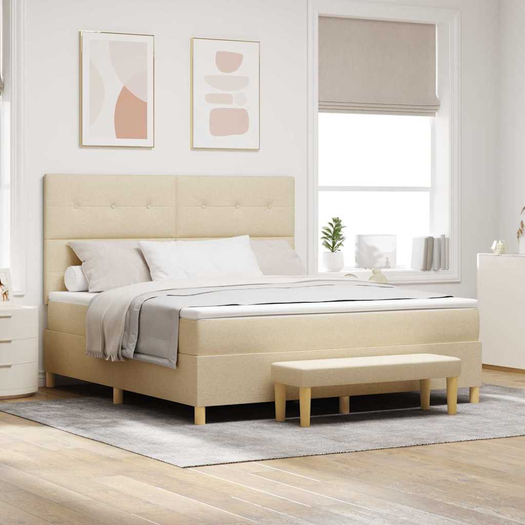 Boxspring bed met hoofdeinde Crème 200 x 180 cm Stof is nu te koop bij PeponiXL, paradijselijk wonen!