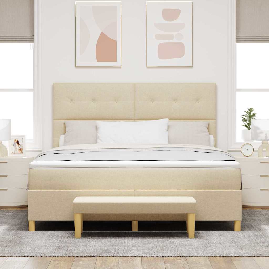 Boxspring bed met hoofdeinde Crème 200 x 180 cm Stof is nu te koop bij PeponiXL, paradijselijk wonen!
