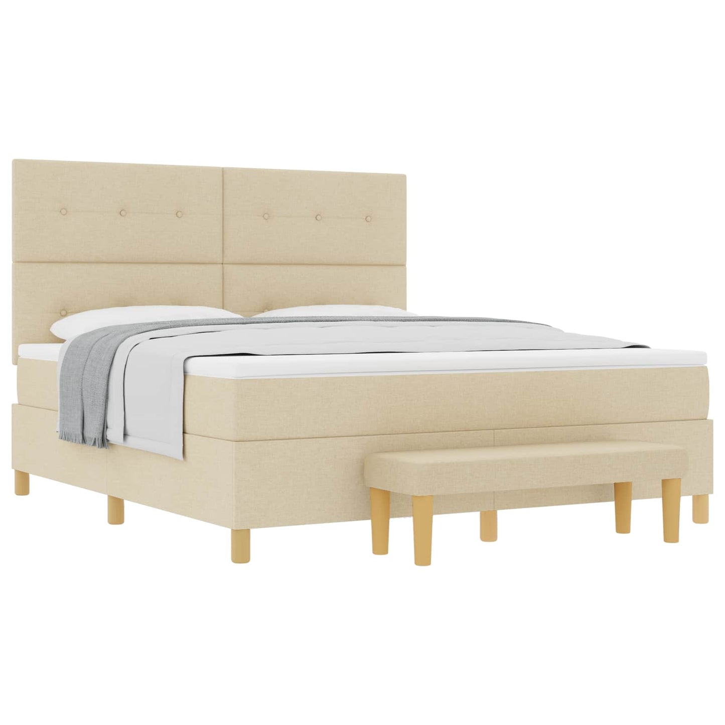 Boxspring bed met hoofdeinde Crème 200 x 180 cm Stof is nu te koop bij PeponiXL, paradijselijk wonen!